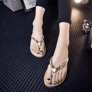 2016夏季新款韩版女士带钻平底夹脚拖鞋