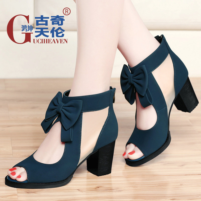 Gucci Tianlun female summer sandals with thick with waterproof in autumn 2015 new Korean bow fish head shoes