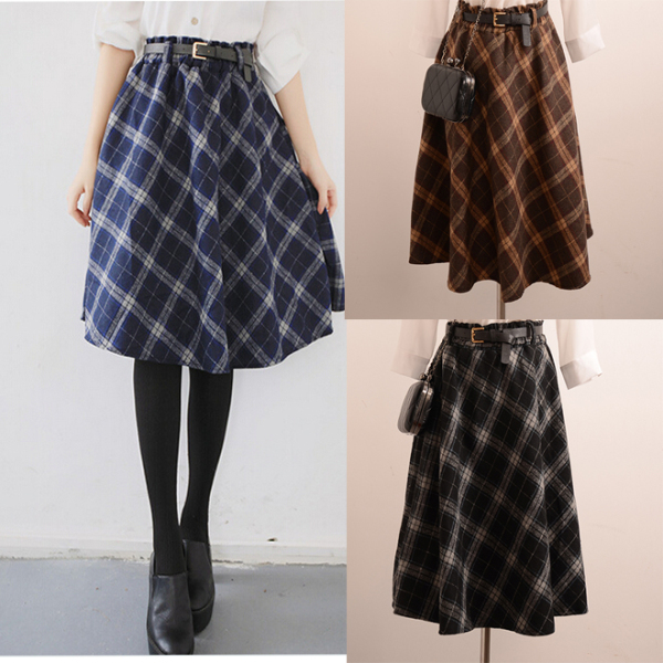 2016秋冬新款日系学院风A字裙高腰A型显瘦半身裙学生红格子中长裙