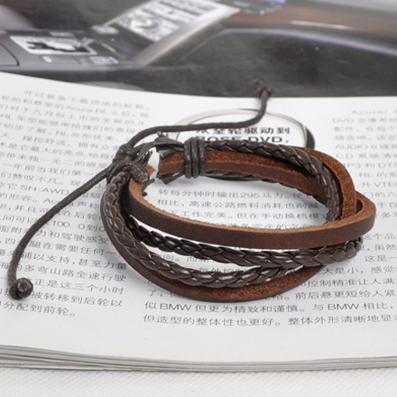 时尚男士韩国多层真皮饰品 牛皮编织皮绳手链 女情侣手绳手带1352