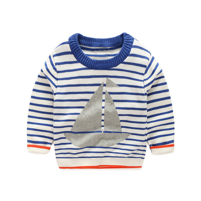 男童毛衣 2016秋冬款帆船卡通儿童圆领毛线衫外套宝宝纯棉针织衫