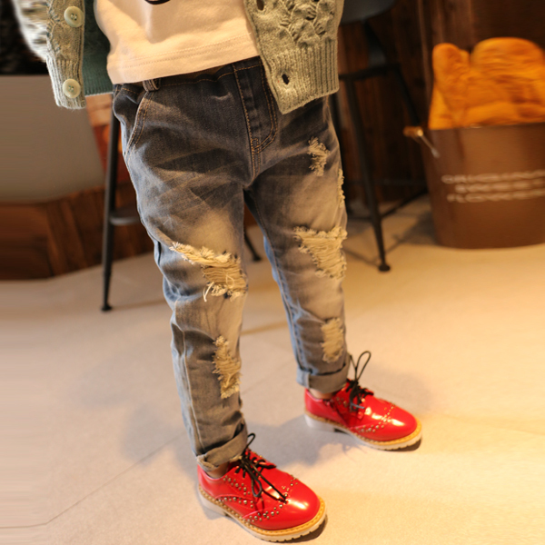 艾艾家独家定制2015春秋款韩版宝宝男女儿童裤破洞休闲牛仔长裤