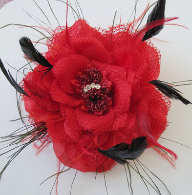 特价民族新娘饰品大红花网纱布艺手工制作头饰胸头花两用结婚配饰