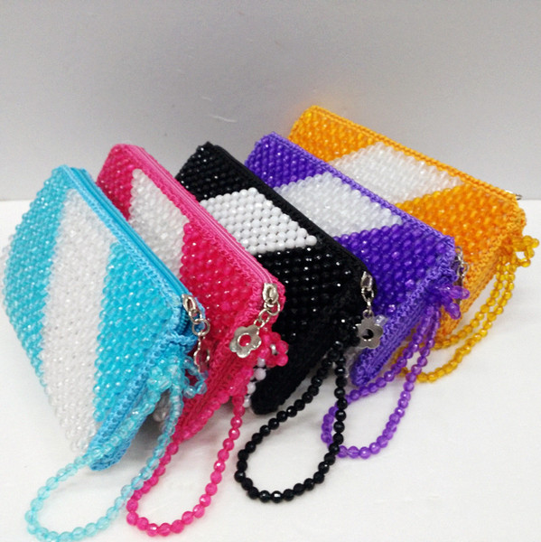 串珠手拿包女包珠子包手工编织包甜美淑女零钱包手机包女士小方包