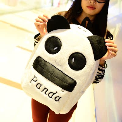 新款毛绒熊猫双肩背包书包包卡通女包高中学生高中生儿童可爱包潮