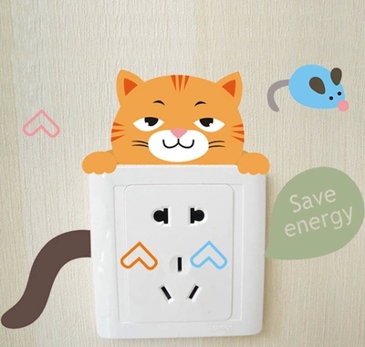 卡通可爱猫开关贴墙贴儿童房幼儿园电源插座装饰画笔记本冰箱贴纸