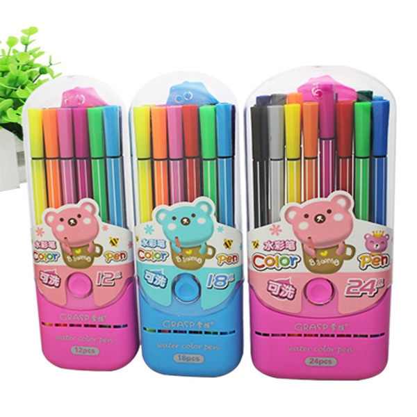 掌握水彩笔12色18色24色儿童幼儿园文具可水洗绘画彩色笔套装批发