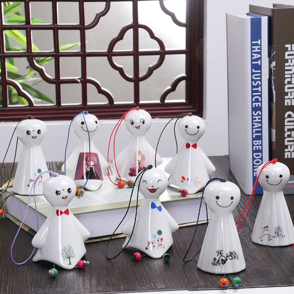 新款日式一休哥公仔 大号晴天娃娃挂件 可爱陶瓷风铃清脆铃铛车挂