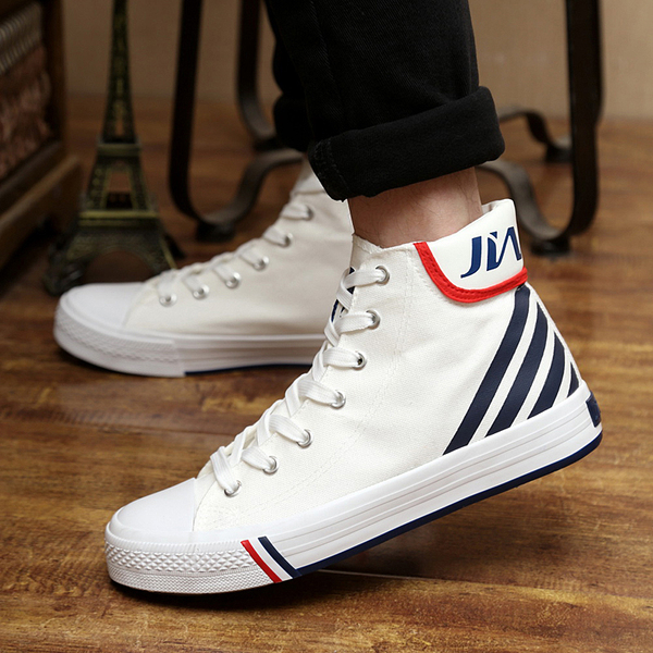 秋季帆布鞋男生潮鞋韩版内增高男鞋男士休闲鞋子透气高帮板鞋学生