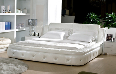 丽星皮床双人床软体床简约真皮床婚床皮艺床软床1.8米1.5米床