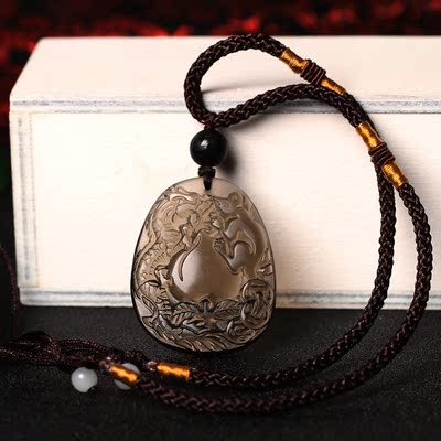 淘运阁属猴龙鼠献桃黑曜石吊坠 2016猴年本命年吉祥物饰品 男女