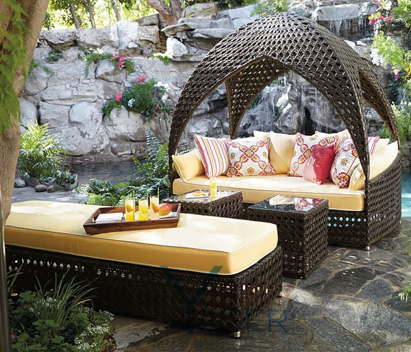 户外别墅藤床大圆床阳光房酒店高端躺床庭院花园家具休闲藤沙发床