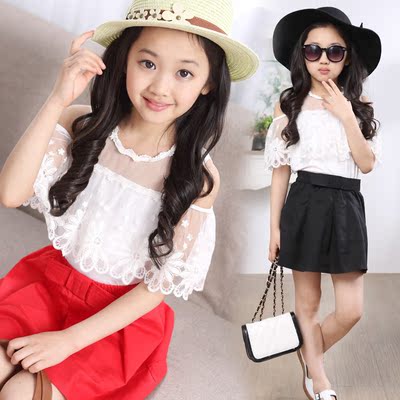 童装女童夏装套装2015新款潮宝宝短袖儿童套装夏款大童女装二件套