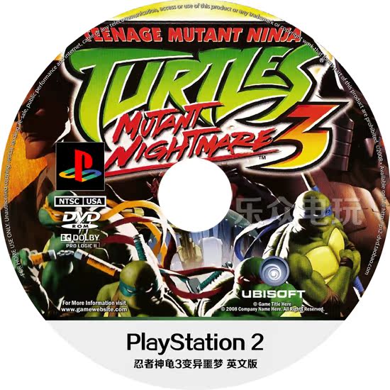 ps2游戏碟游戏光盘 彩印彩盘 忍者神龟3变异噩梦 美版 非压盘
