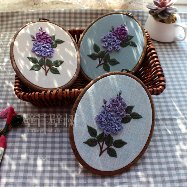 壁花壁树【攀谈】丁香花立体欧式刺绣diy材料包麻布刺绣手作
