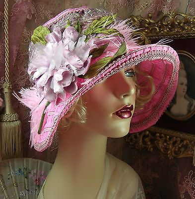 海外代购 欧式女礼帽子1920s vintage 金 粉红 绣 羽毛 钟形女帽