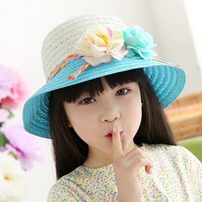 儿童草帽夏季宝宝帽子女童遮阳帽防晒渔夫帽花朵沙滩凉帽太阳帽女