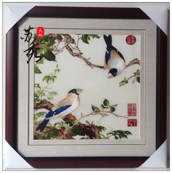 苏秀天地手工品牌苏绣刺绣成品装饰挂画郎世宁系列花鸟画结婚礼品