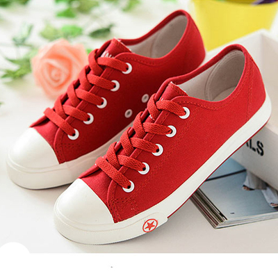 2015秋季新款韩版红色帆布鞋女春秋平底学生休闲圆头布鞋浅口单鞋