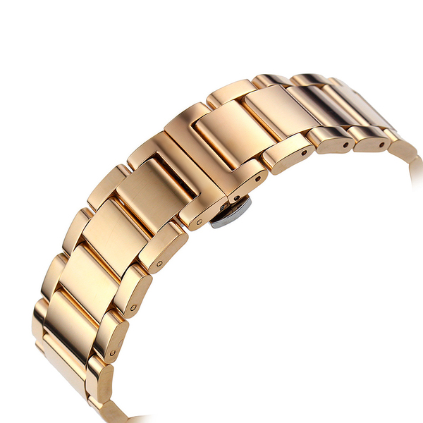 moto 360s第二代智能女手表带玫瑰金色不锈钢表链蝴蝶扣实心钢带