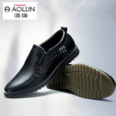 奥伦男鞋新款 澳伦真皮正品牛筋底舒适耐磨套脚男单鞋子休闲皮鞋