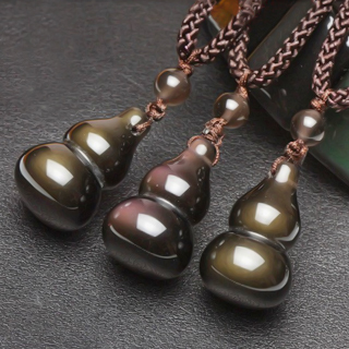 复古经典正品纯天然冰种黑曜石立体葫芦项链福禄吊坠水晶项链男女