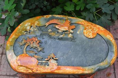 石茶盘天然绿端 砚石茶盘 易水砚雕 石茶海【大展宏图】精品包邮