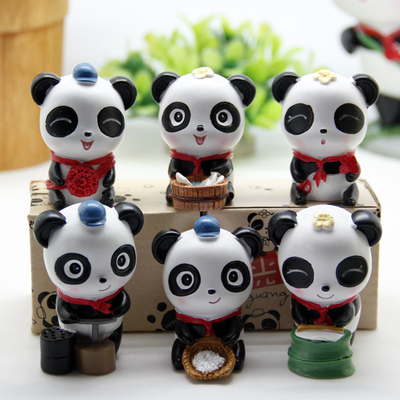 包邮!可爱熊猫快乐生活摆件套装摆设中国特色国宝大熊猫卡通摆饰