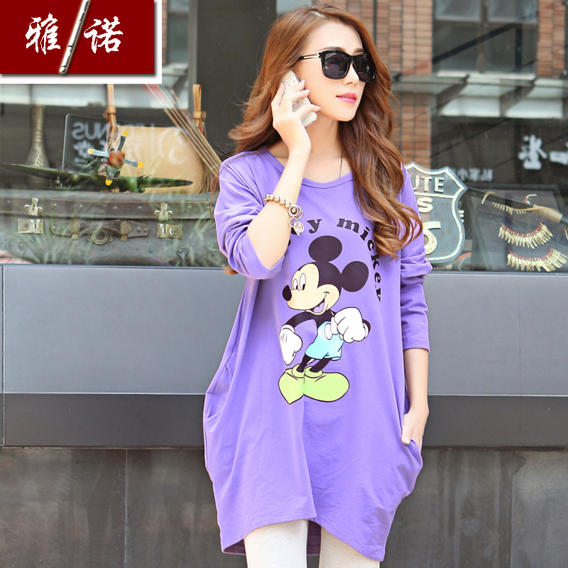 Large size women fat sister was thin Qiuyi long-sleeved t -shirt Korean fashion female models loose t -shirt and long sections bottoming shirt