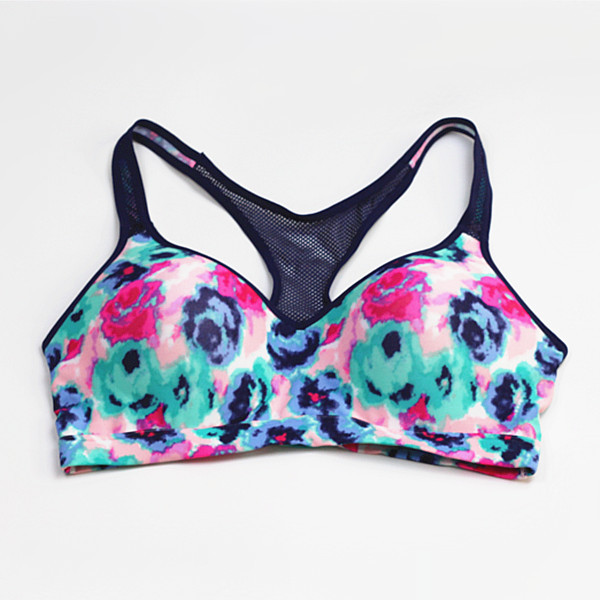 外贸出口欧美原单彩色花朵上薄下厚杯无钢圈透气运动背心内衣文胸