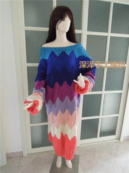 深泽 手工定制对不起我爱你林秀晶八色彩虹超长宽松款毛衣180032