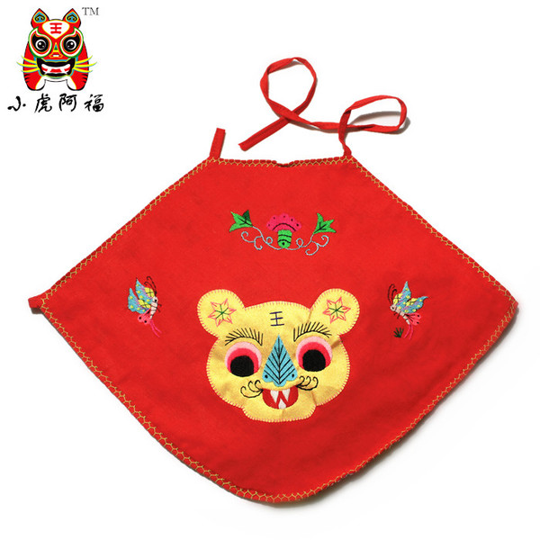 小虎阿福 纯手工宝宝肚兜 婴儿大红纯棉肚围 满月百天 绣花虎头