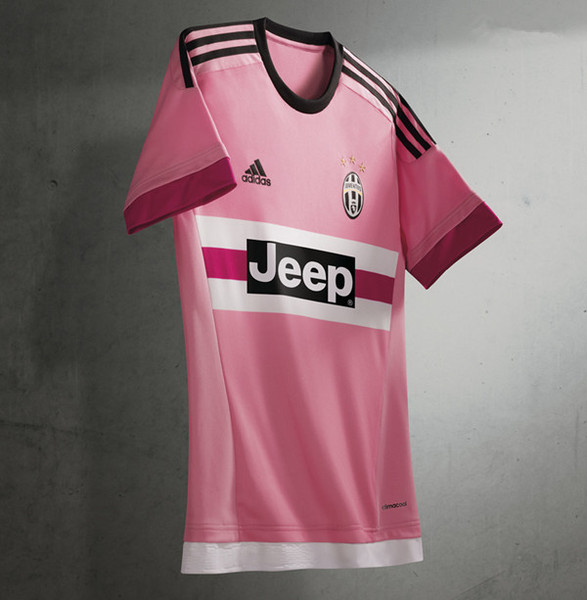 1516新款正品尤文图斯客场球衣粉色球员紧身版男子短袖足球服