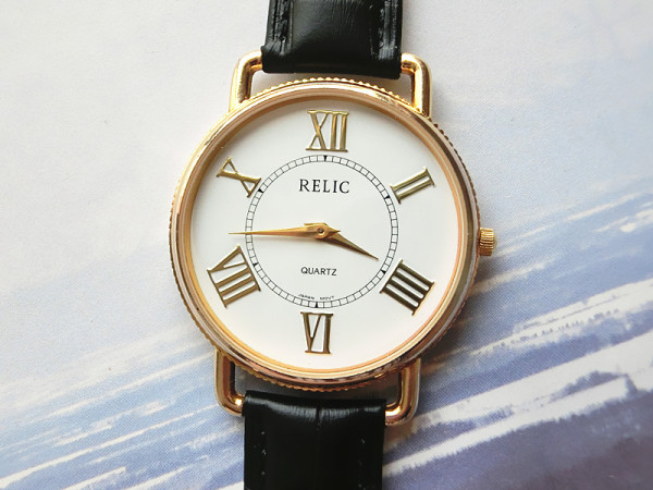 不二蛋家hk带回正品relic复古罗马素简24k镀金大盘真皮石英女手表