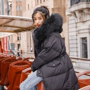 2018 phiên bản Hàn Quốc mới của áo khoác lông thú lớn xuống áo khoác nữ dài phần dây rút eo thon gọn eo thon