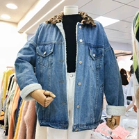 Mùa thu đông 2018 học sinh buông lơi áo khoác lửng denim họa tiết da cừu đơn ngực lông ngắn nữ lười biếng áo kiểu nữ đẹp 2021