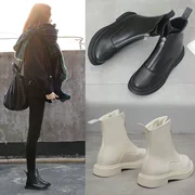 Giày nữ mùa thu đông 2019 phiên bản Hàn Quốc mới của khóa kéo phía trước Martin boot trắng tăng và nhung ấm áp