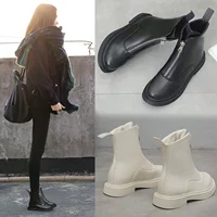 Giày nữ mùa thu đông 2019 phiên bản Hàn Quốc mới của khóa kéo phía trước Martin boot trắng tăng và nhung ấm áp giày boot nữ juno