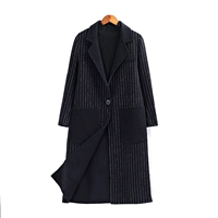 Thương hiệu lớn [皇] Hàng hóa tốt của Bắc Kinh Khóa đơn thanh niên sọc 80% len ấm hai mặt áo khoác 0,95kg áo khoác gió nữ