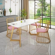 Bàn ăn đá cẩm thạch Bắc Âu kết hợp bàn ghế gia đình căn hộ nhỏ 6 người bàn ăn hiện đại tối giản thiết kế nội thất phòng ăn - Đồ gỗ ngoài trời