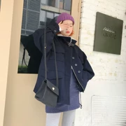 Lông cừu sang trọng cổ áo khâu len áo khoác nữ mùa đông sinh viên Hàn Quốc lỏng lẻo dày ấm áo đầu máy thủy triều