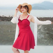 Mùa xuân Hàn Quốc XL đồ bơi nữ béo mm chia váy che bụng 230 pounds mỏng áo bơi bảo thủ - Bộ đồ bơi hai mảnh