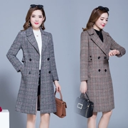 Áo len cashmere một mặt cho phụ nữ trung niên áo gió áo lưới vuông nhỏ trung và áo khoác dài - Trung bình và dài Coat