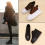 Giày da báo nữ cộng với nhung 2018 thu đông mới bằng da dày đáy thấp giúp giày thông thường phiên bản Hàn Quốc hoang dã tăng 8cm giày nữ sneaker