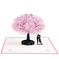 Розовая трехмерная оригинальная открытка, «сделай сам», в 3d формате, вишневое дерево