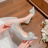 Кварц, свадебные туфли, универсальная обувь для невесты для принцессы на высоком каблуке, французский стиль