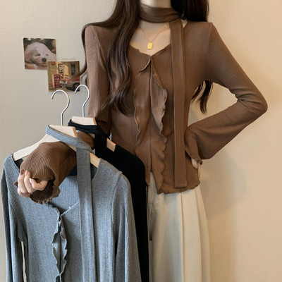 taobao agent Autumn T-shirt, long-sleeve, top, plus size, V-neckline