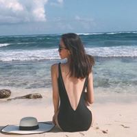 Черный сексуальный пляжный купальник, с открытой спиной, V-образный вырез