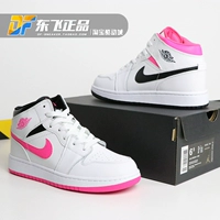 Air Jordan1 Mid Joe AJ1 móc bột màu đen và trắng Giày bóng rổ nữ ngày Valentine 555112-106 giày lười thể thao nam