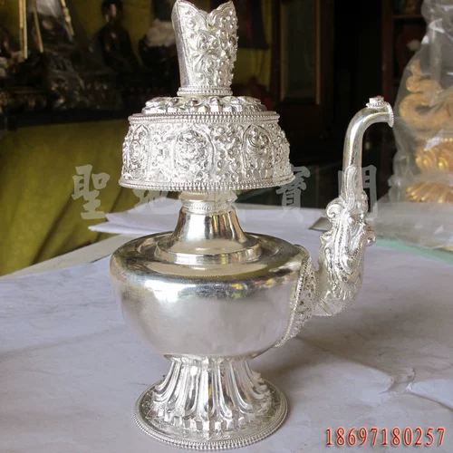 Тибетский буддийский поставщик Непал ручной работы 925 Pure Silver -jun Pot 贲 壶 水 水 -изысканное изготовление